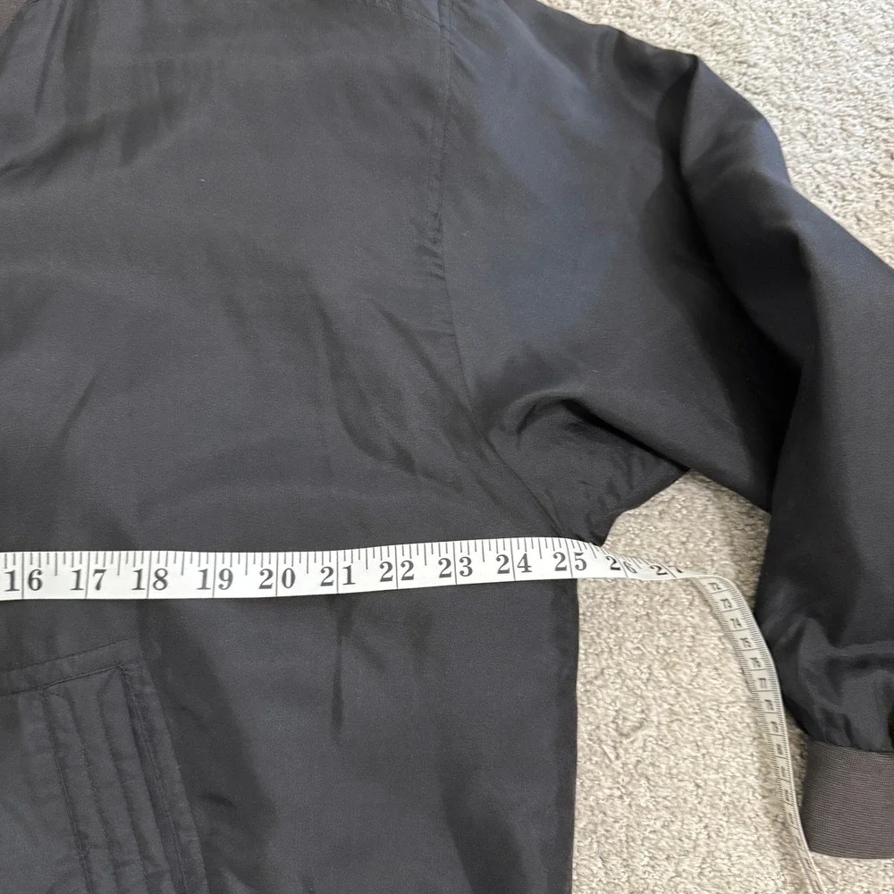 Vintage Black Silk Bomber‎ Jacket Men's Large Zip Front Ribbed Cuffs Roevelle